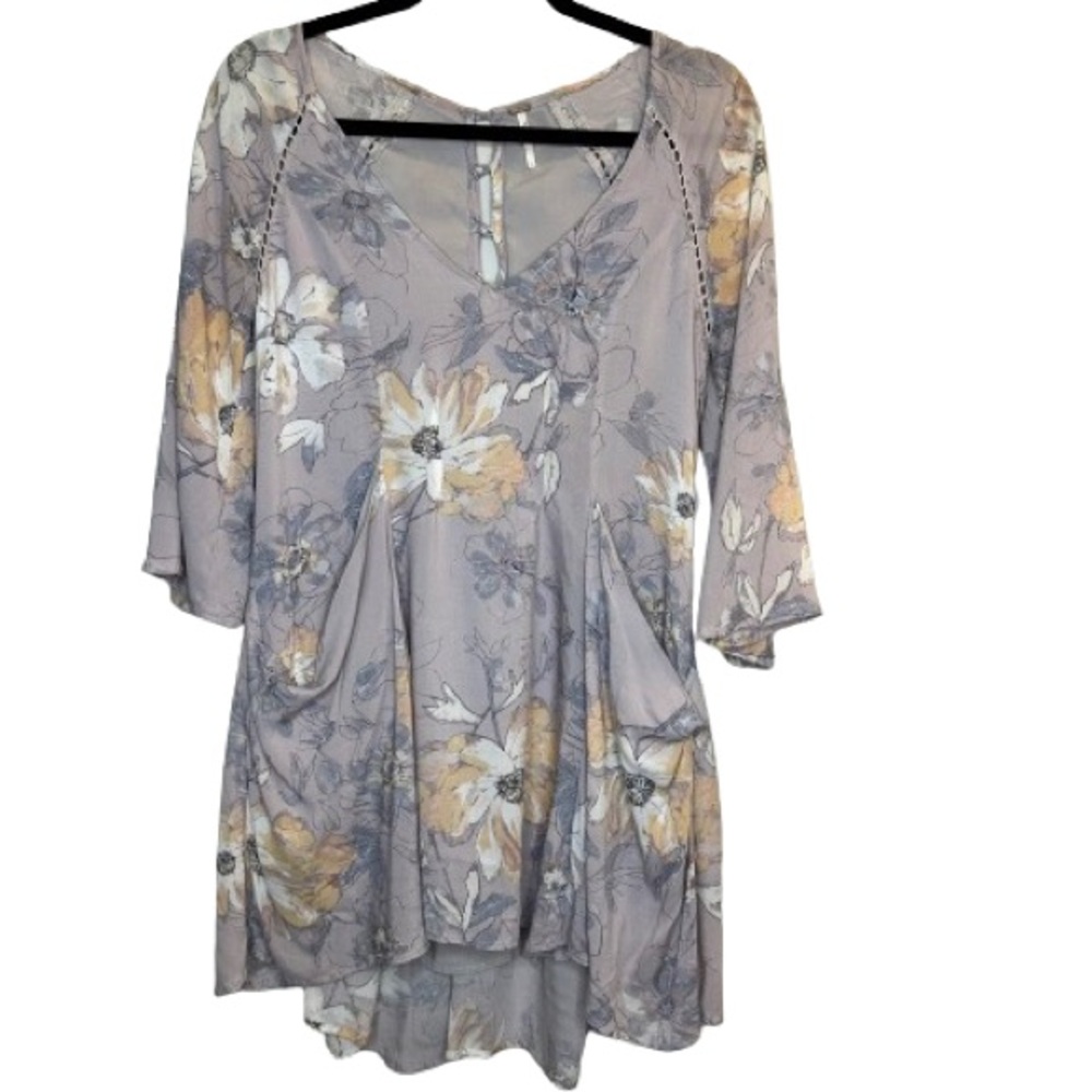 Free People Women's Floral Mini Purple Floral Flowy  Dress w/Pockets Sz 0